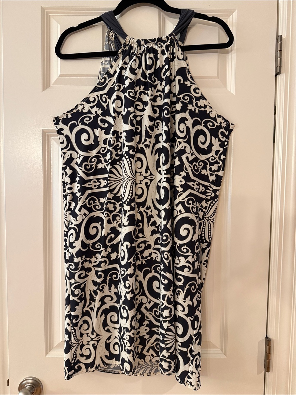 Tara Grinna Gray Scroll RA-609 Halter Dress size L